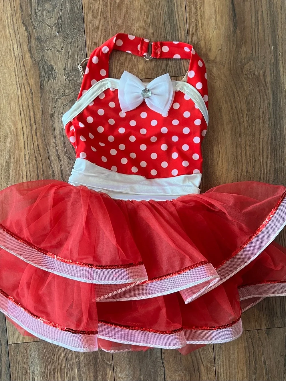 Kids Red Polka Dot Tutu Costume Dress with White Bow Minnie Mouse medium